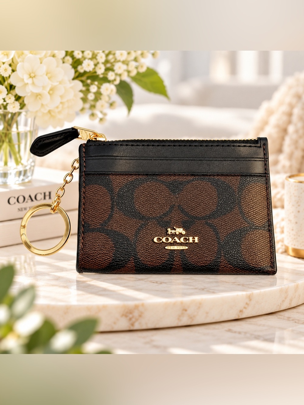 NWT Coach Signature Canvas Key Card Case Wristlet Designer Quiet Luxury Y2K